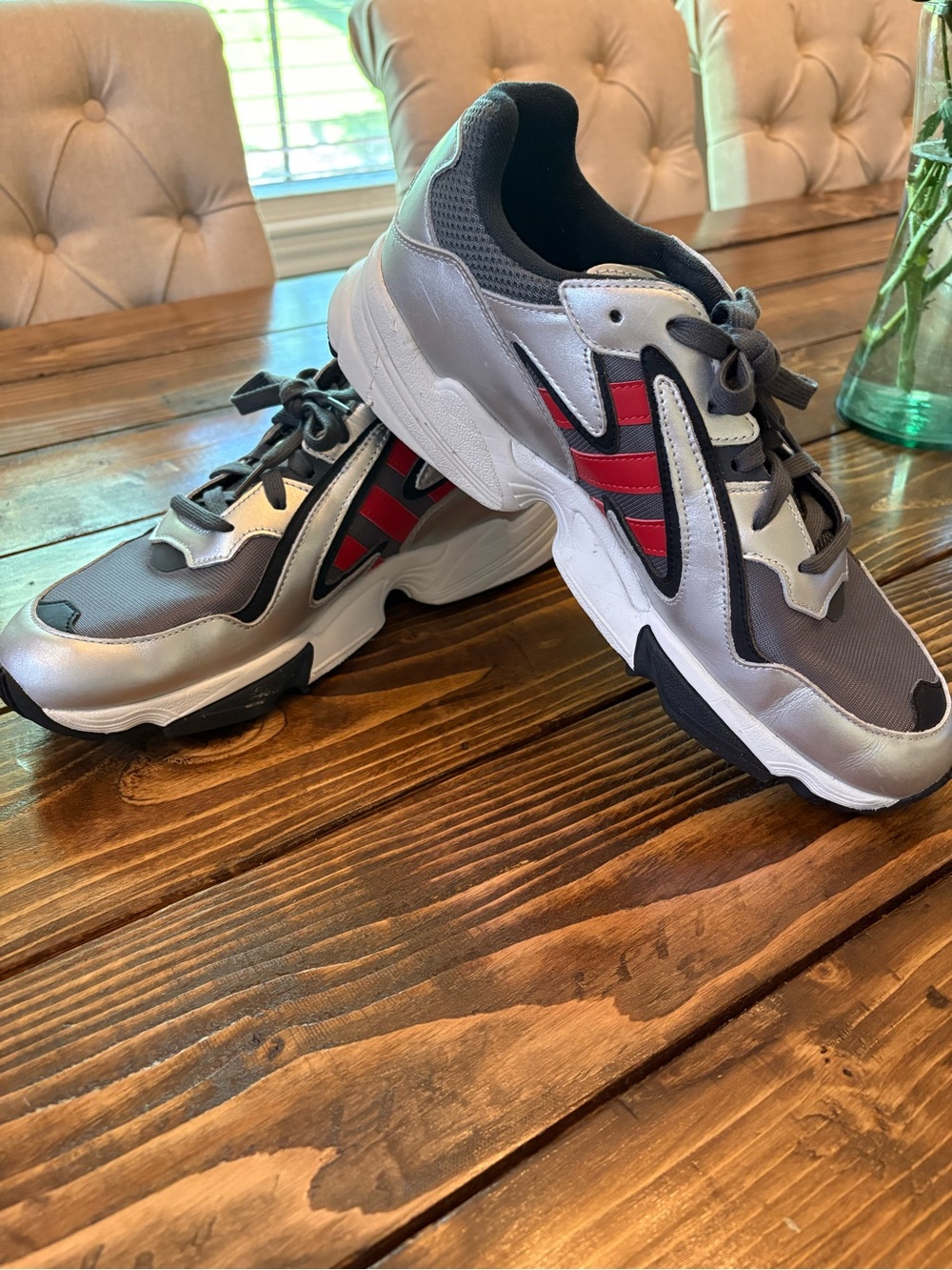 Men's Adidas Athletic Sneakers - Gray with Red Accents